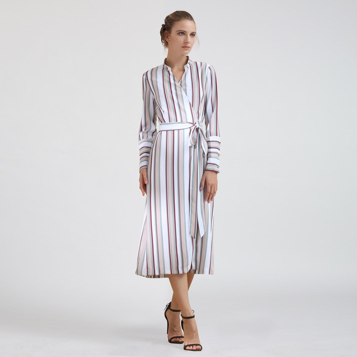 Robe portefeuille manche longues à imprimé rayures