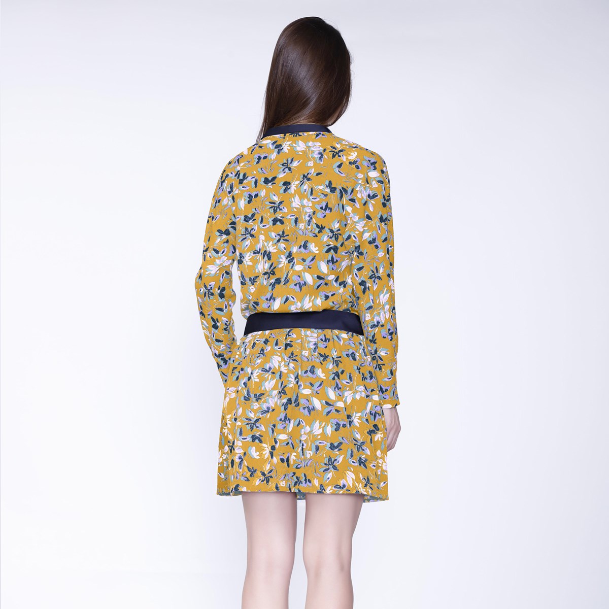 Robe-Tunique col satin et imprimé feuilles