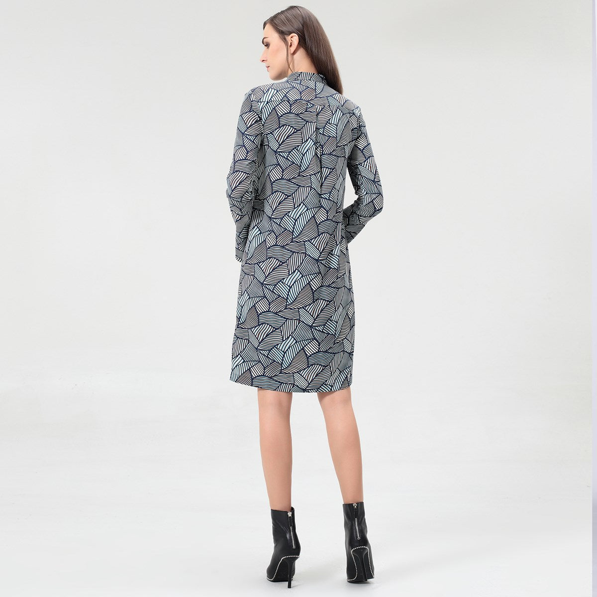 Robe-Tunique à garniture satin et imprimé rétro géométrique