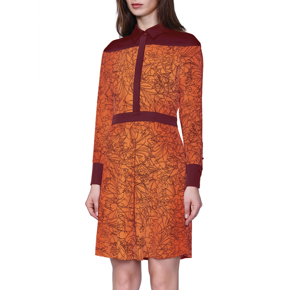 Robe-Chemise bi-matière à imprimé floral linéaire