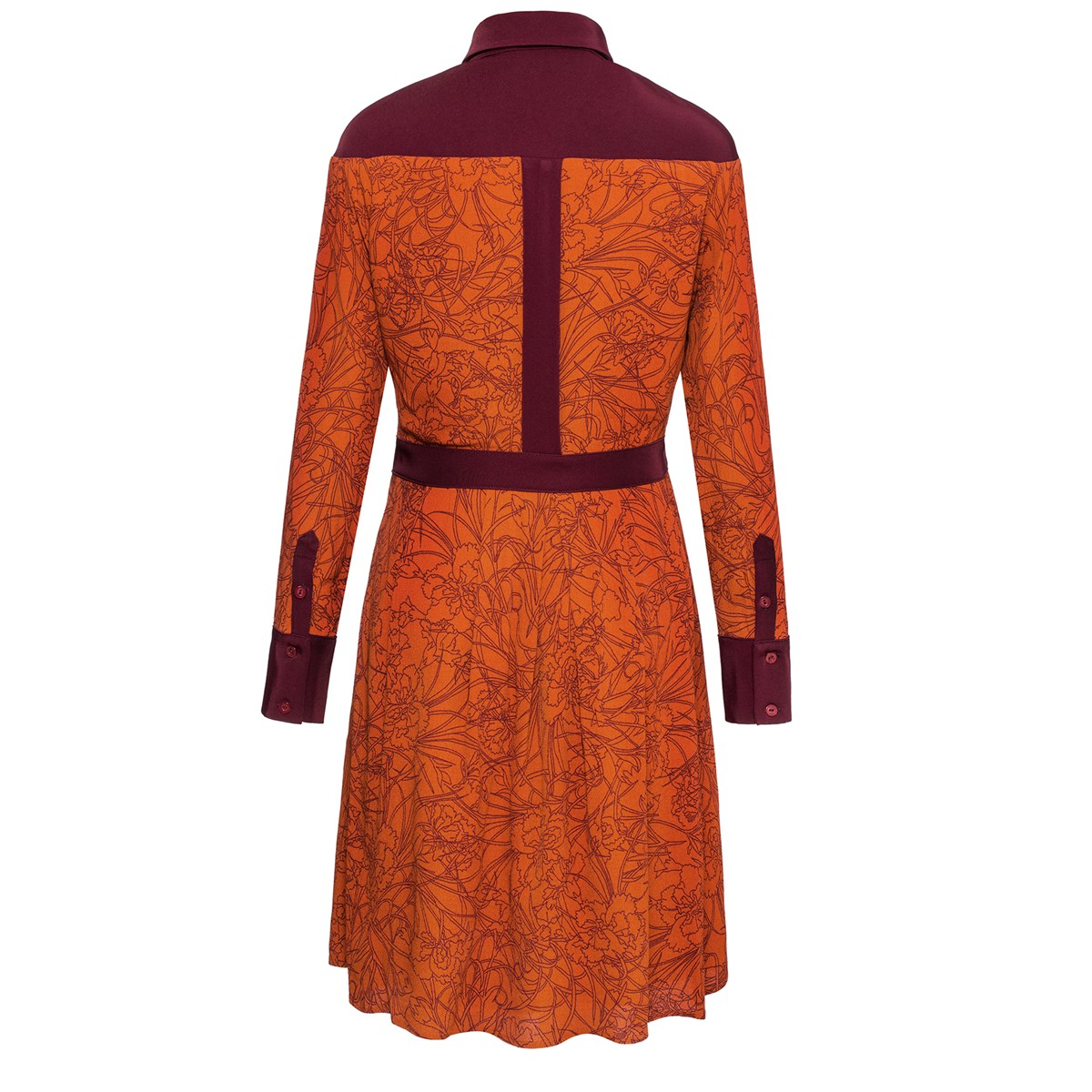 Robe-Chemise bi-matière à imprimé floral linéaire