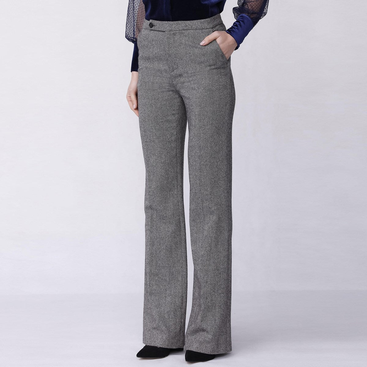 Pantalon droit laine chinée