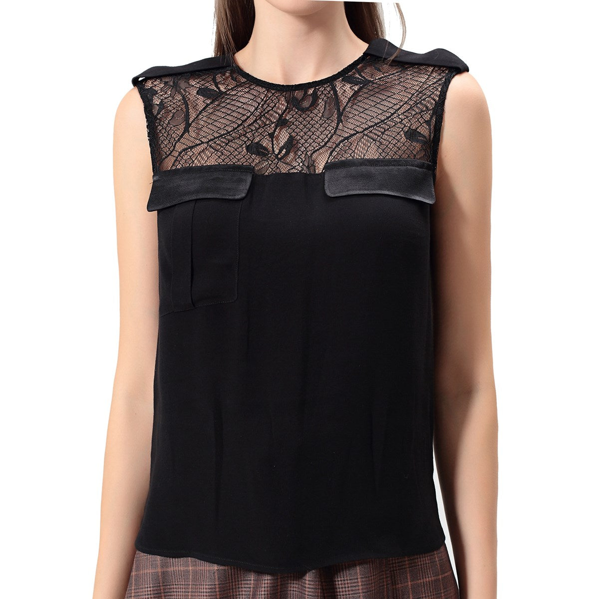 Top bi-matière dentelle et crêpe satin