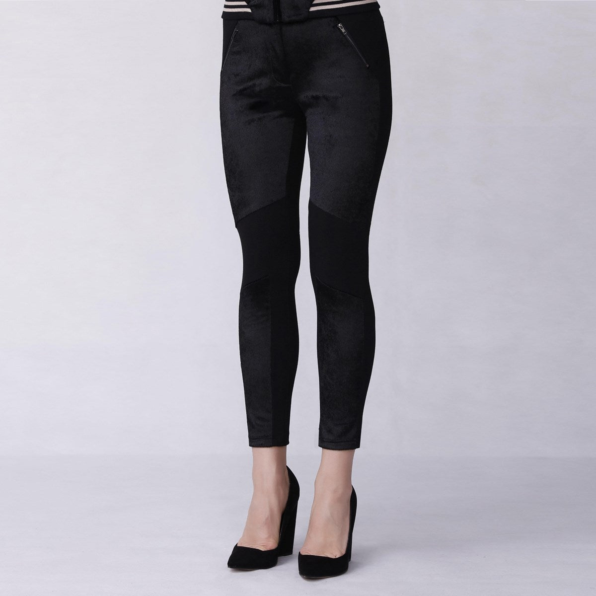 Pantalon slim jersey gainant et empiècement faux crin