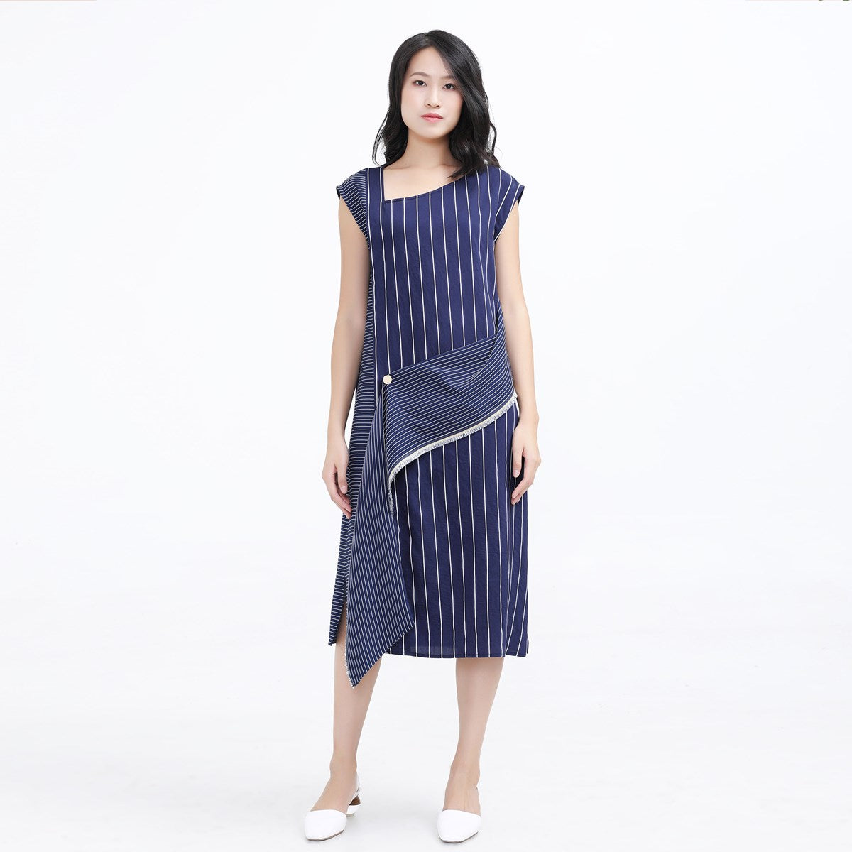 Robe trapèze asymétriques à rayures