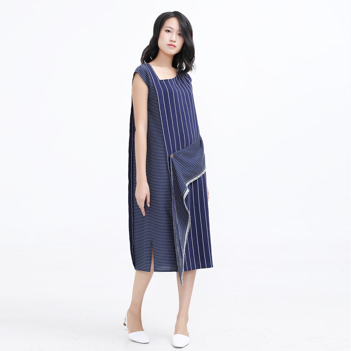 Robe trapèze asymétriques à rayures