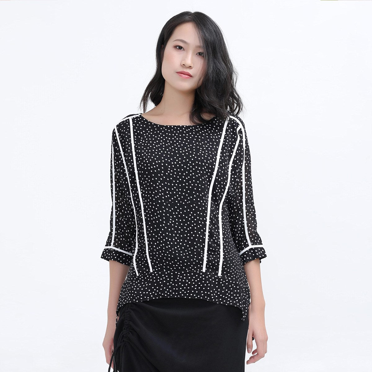 Chemisier à biais blancs en mousseline à pois