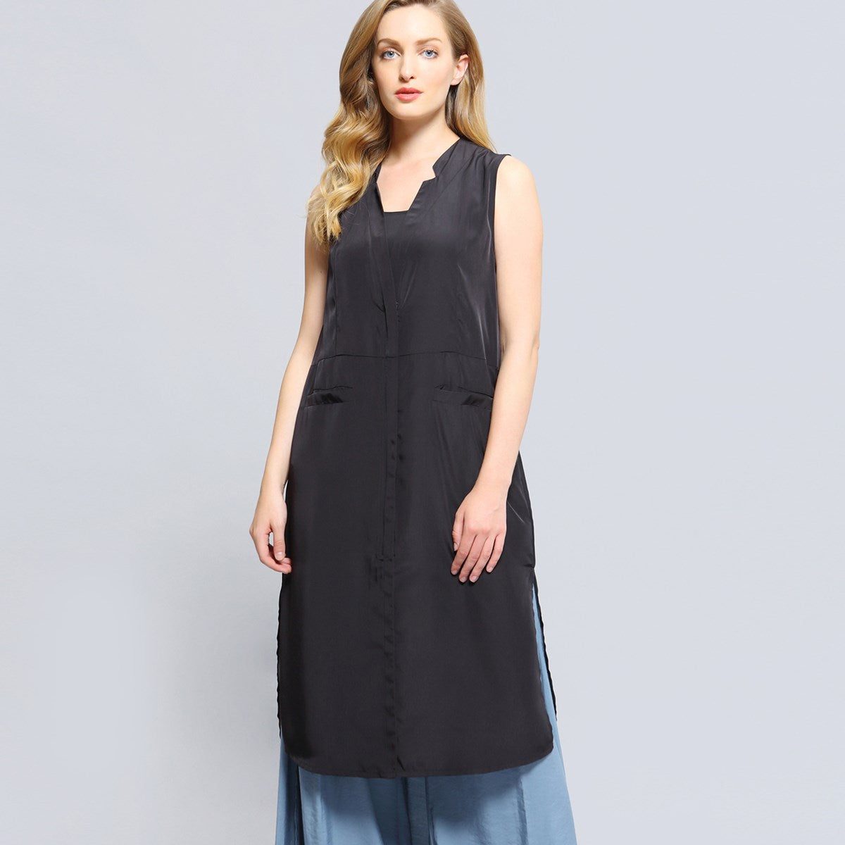 Gilet long bi-matière