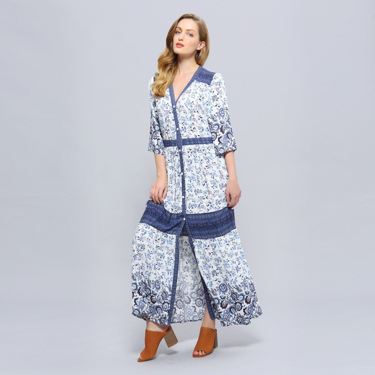 Robe chemise longue à imprimé bohème