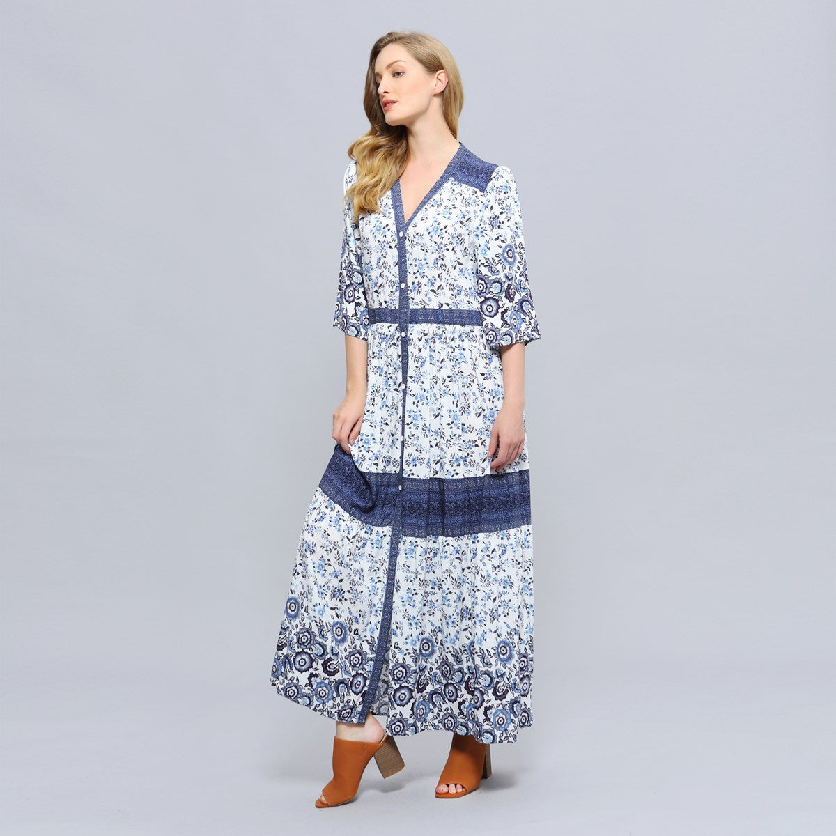 Robe chemise longue à imprimé bohème