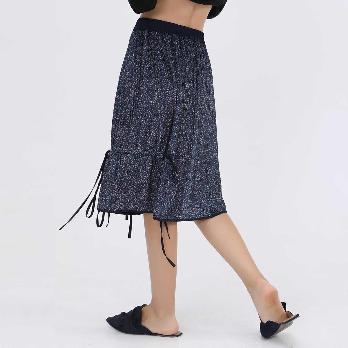 Jupe trapèze en velours à imprimé liberty et biais satin