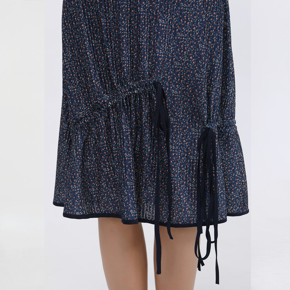 Jupe trapèze en velours à imprimé liberty et biais satin