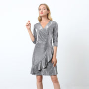 Robe patineuse moirée effet coeur-croisé et volants