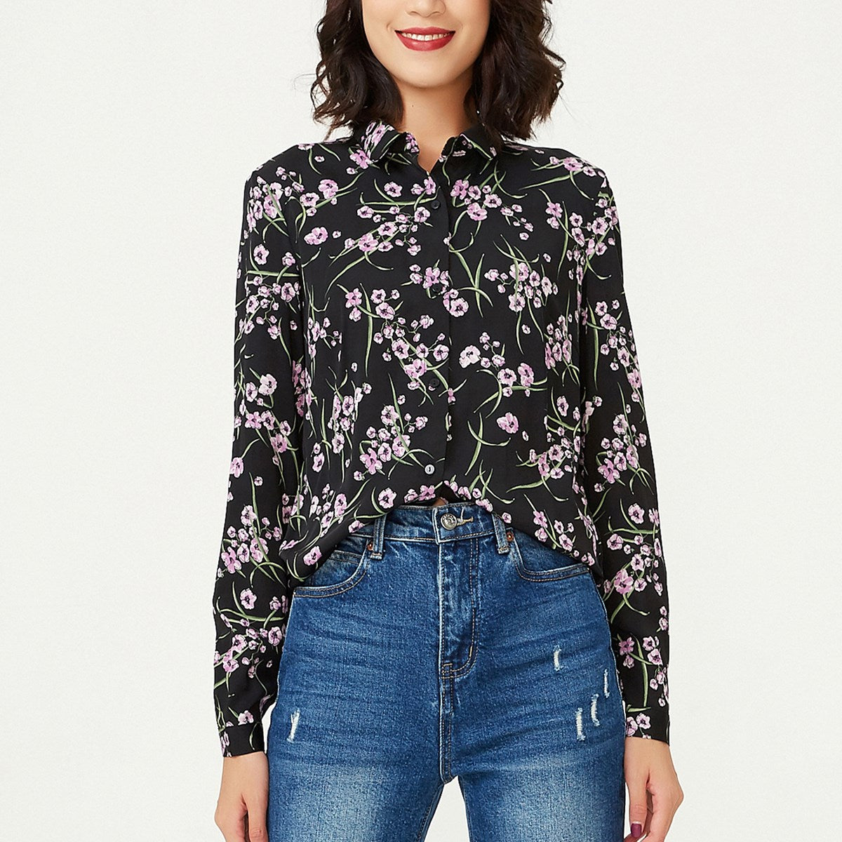 Chemise coupe droite à imprimé fleurs