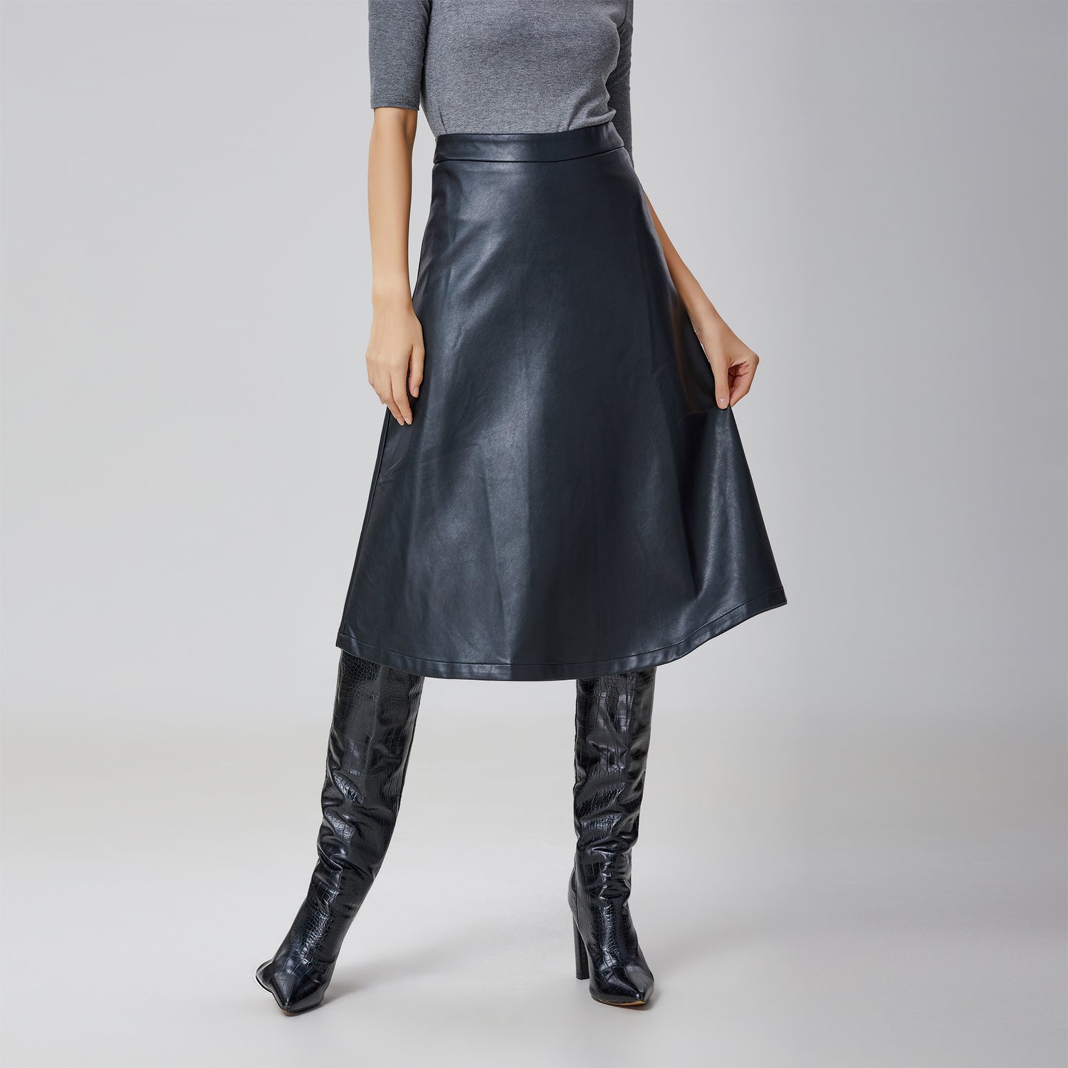 Jupe trapèze en simili cuir