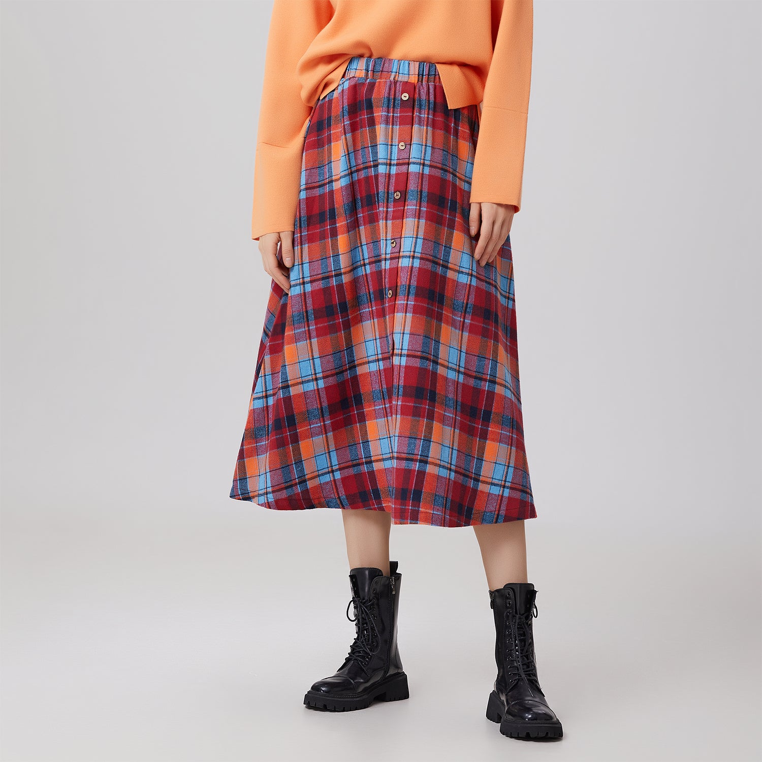 Jupe midi trapèze à carreaux