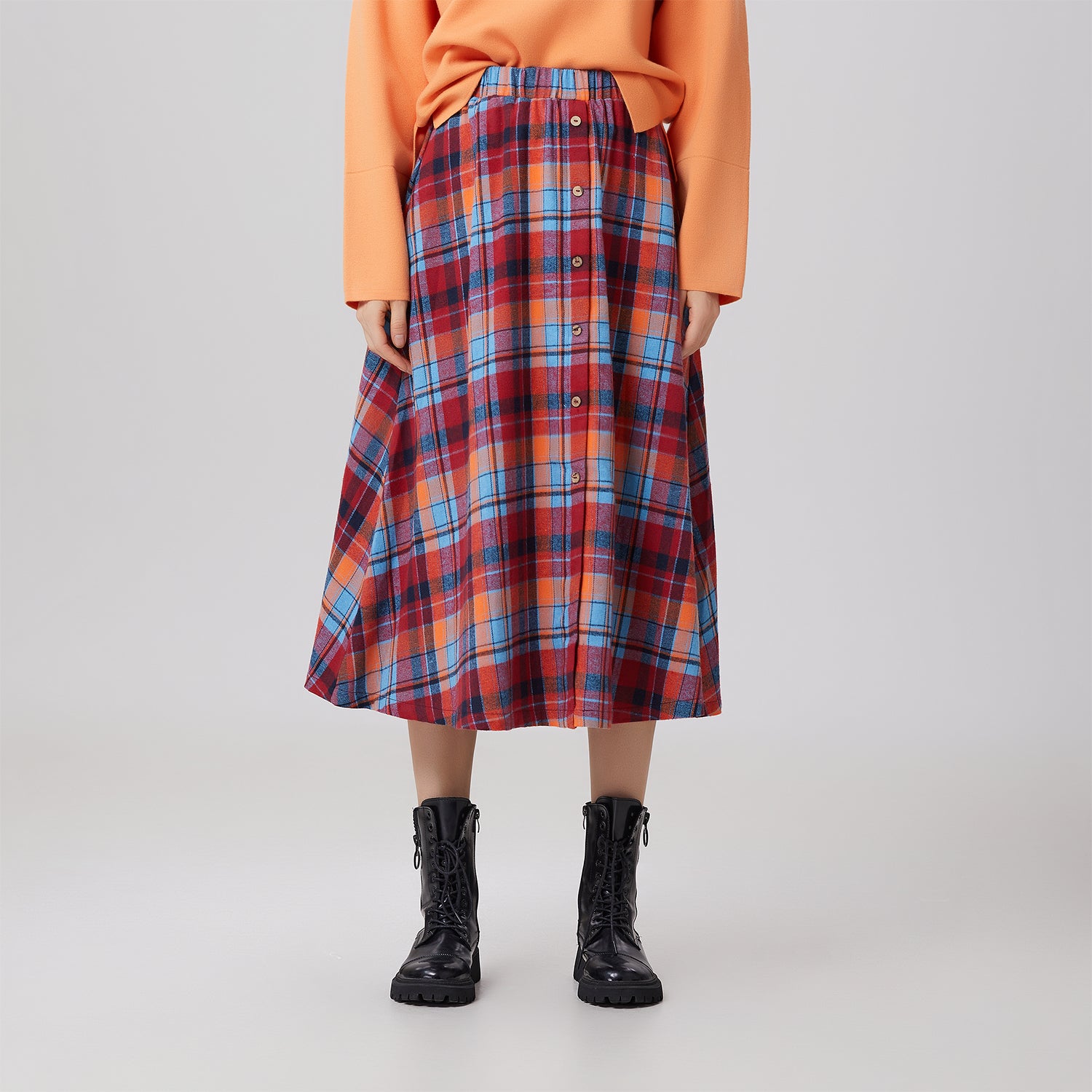 Jupe midi trapèze à carreaux