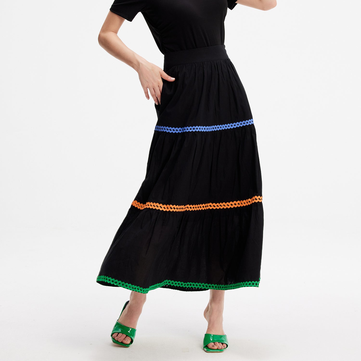 Jupe évasée bohème à volants étagés