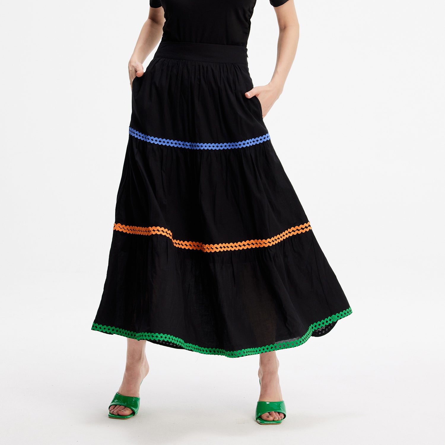 Jupe évasée bohème à volants étagés