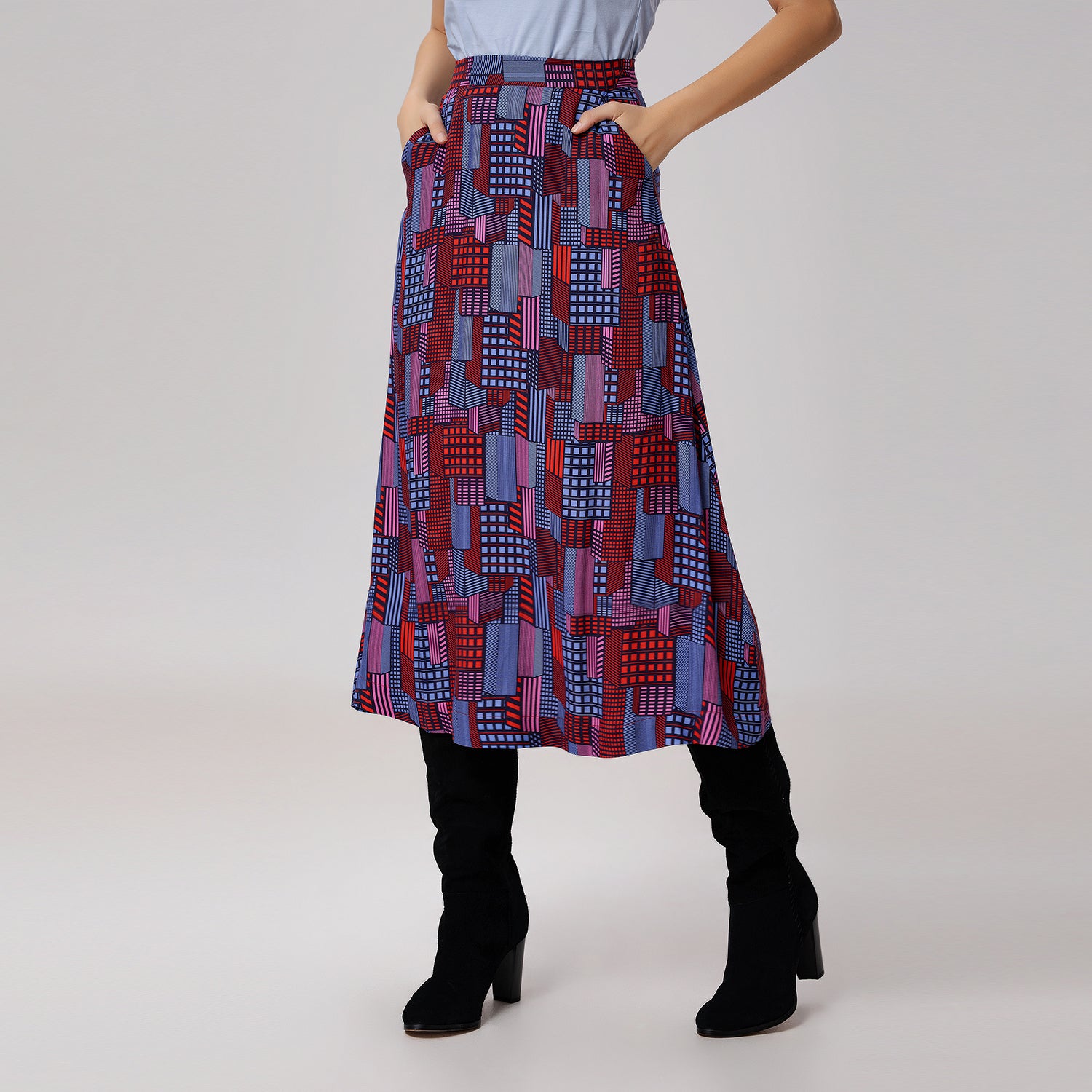 Jupe trapèze midi à imprimé graphique