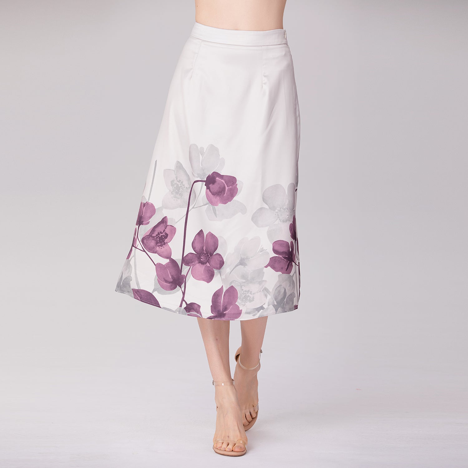 Jupe trapèze à imprimé floral placé