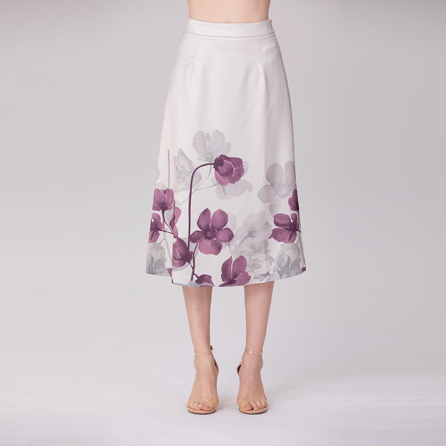 Jupe trapèze à imprimé floral placé