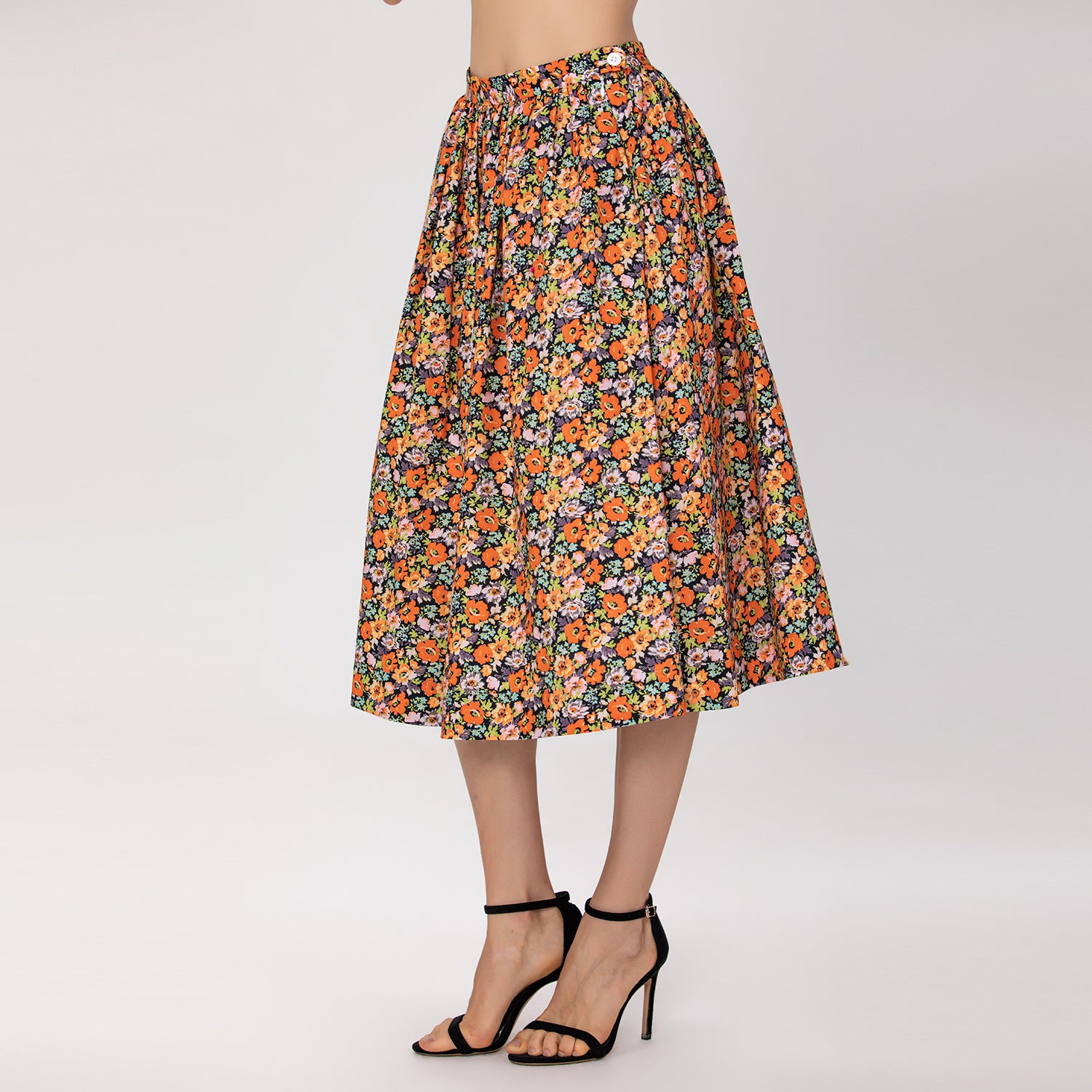 Jupe évasée à imprimé floral rétro