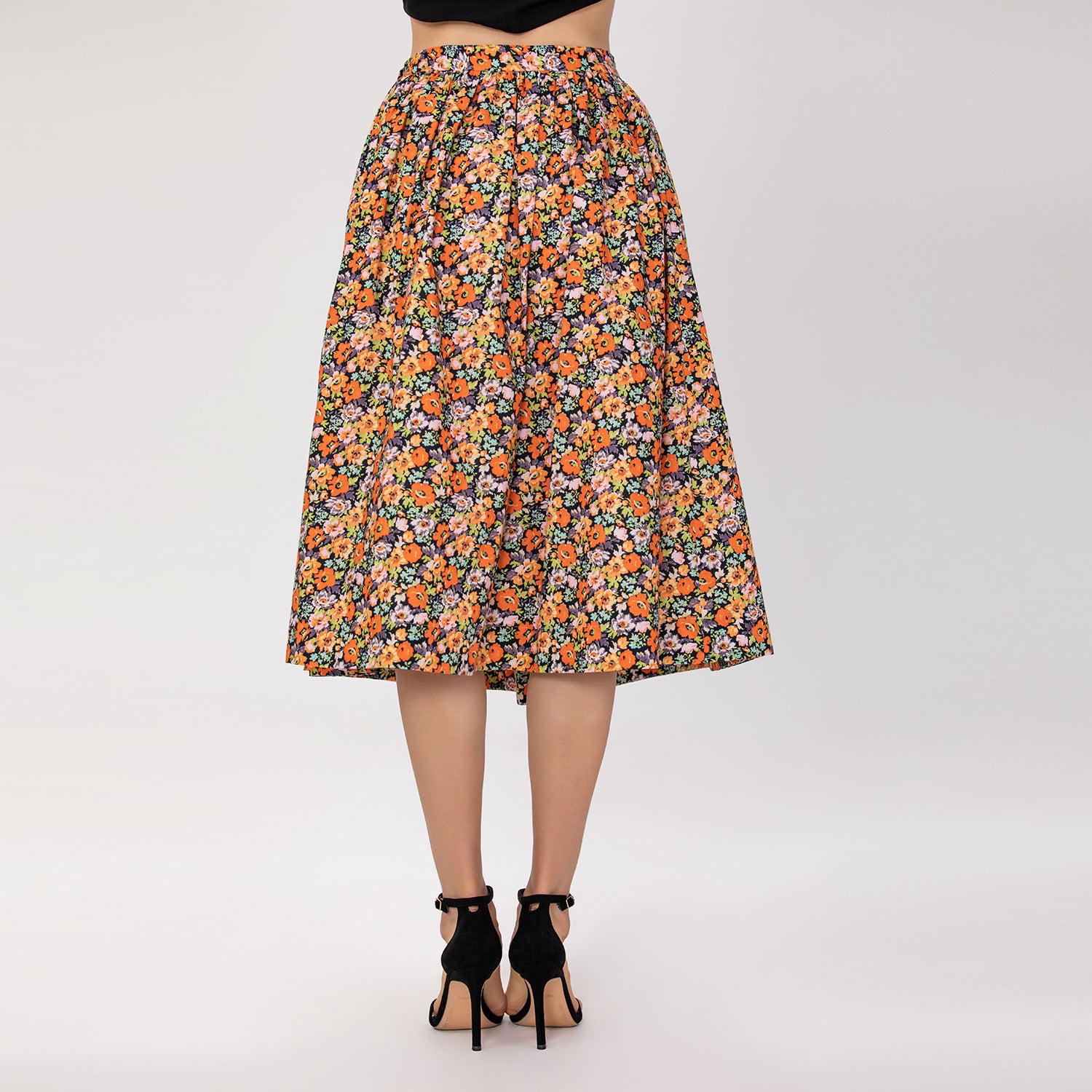 Jupe évasée à imprimé floral rétro