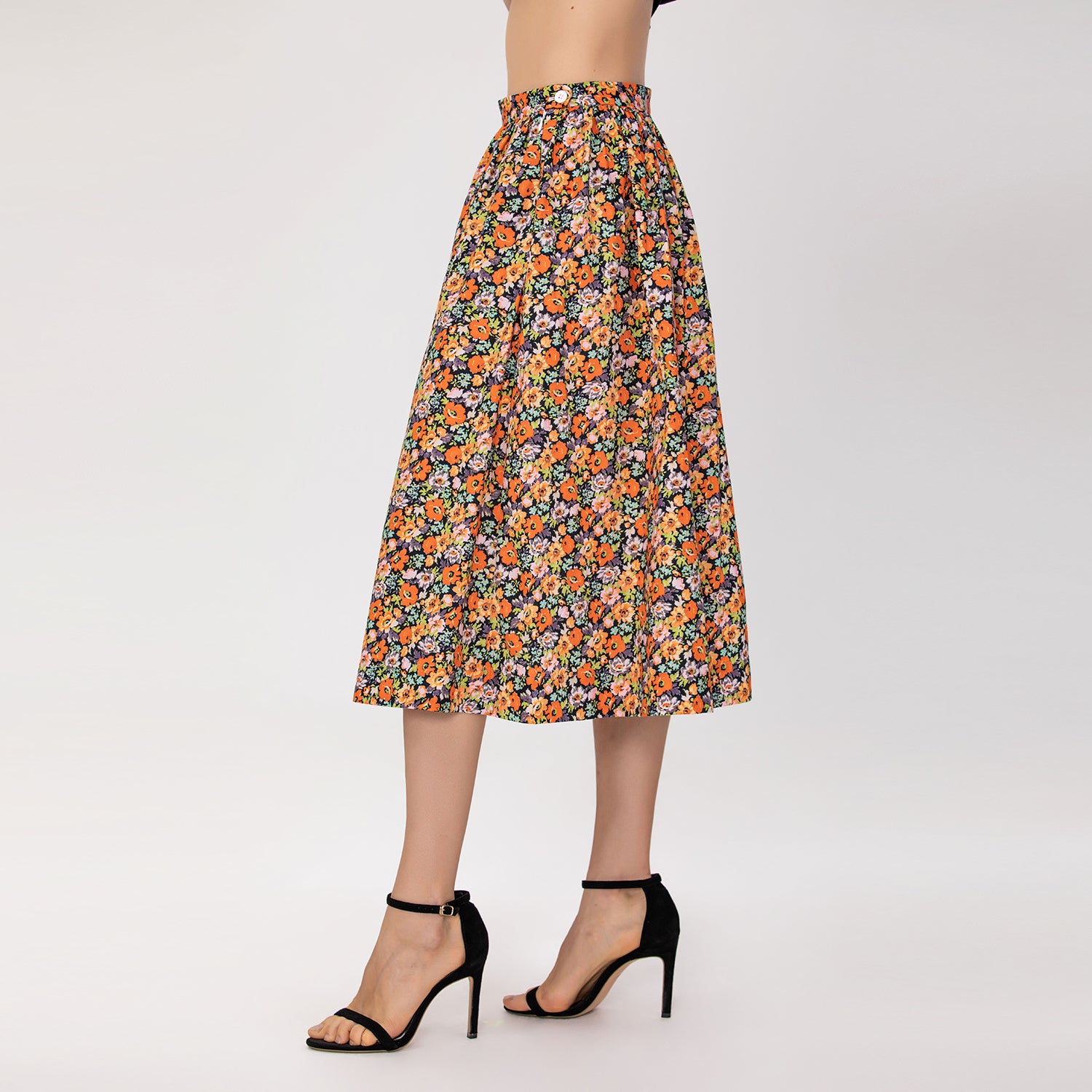 Jupe évasée à imprimé floral rétro