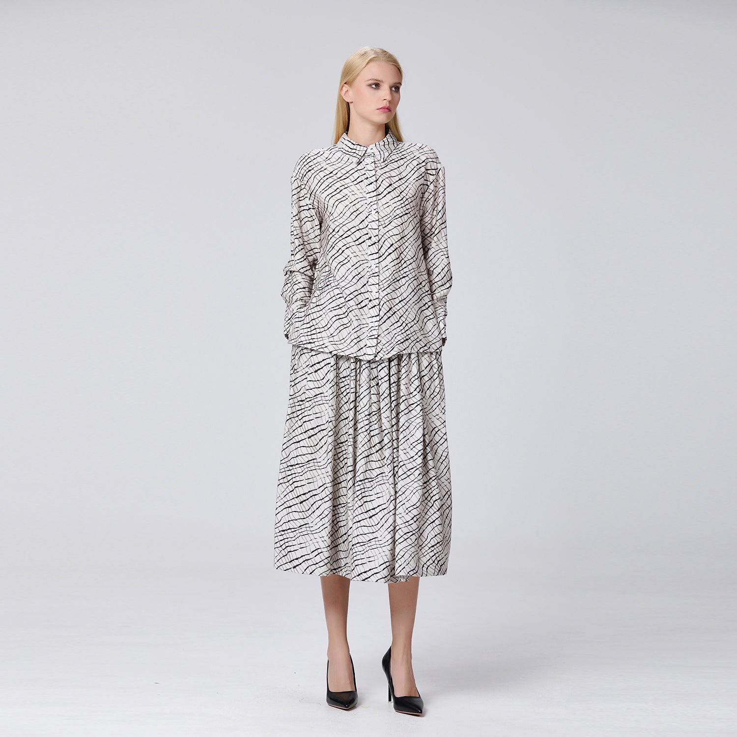 Jupe évasée imprimé graphique à bande élastique