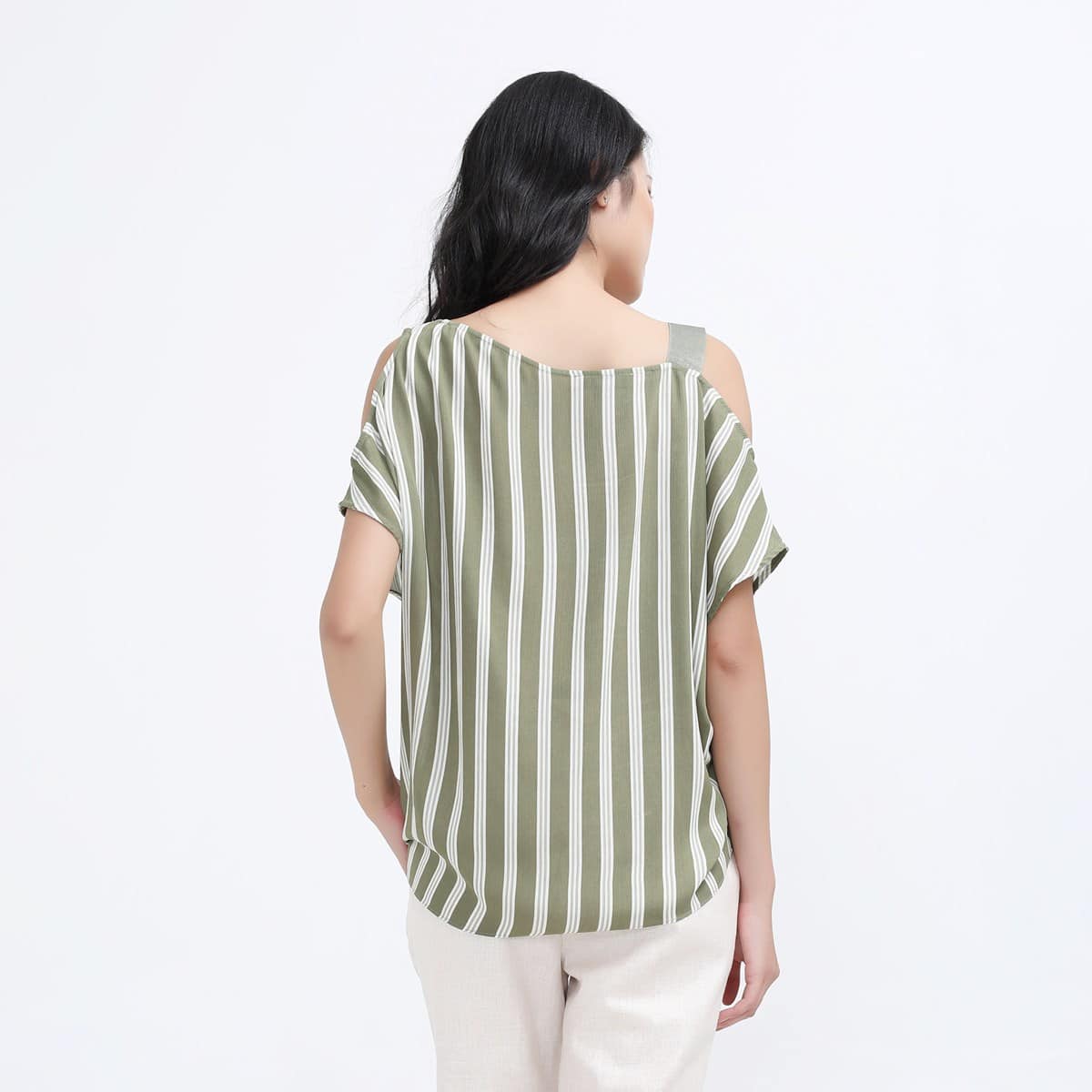 Top asymétrique drapé à imprimé rayé