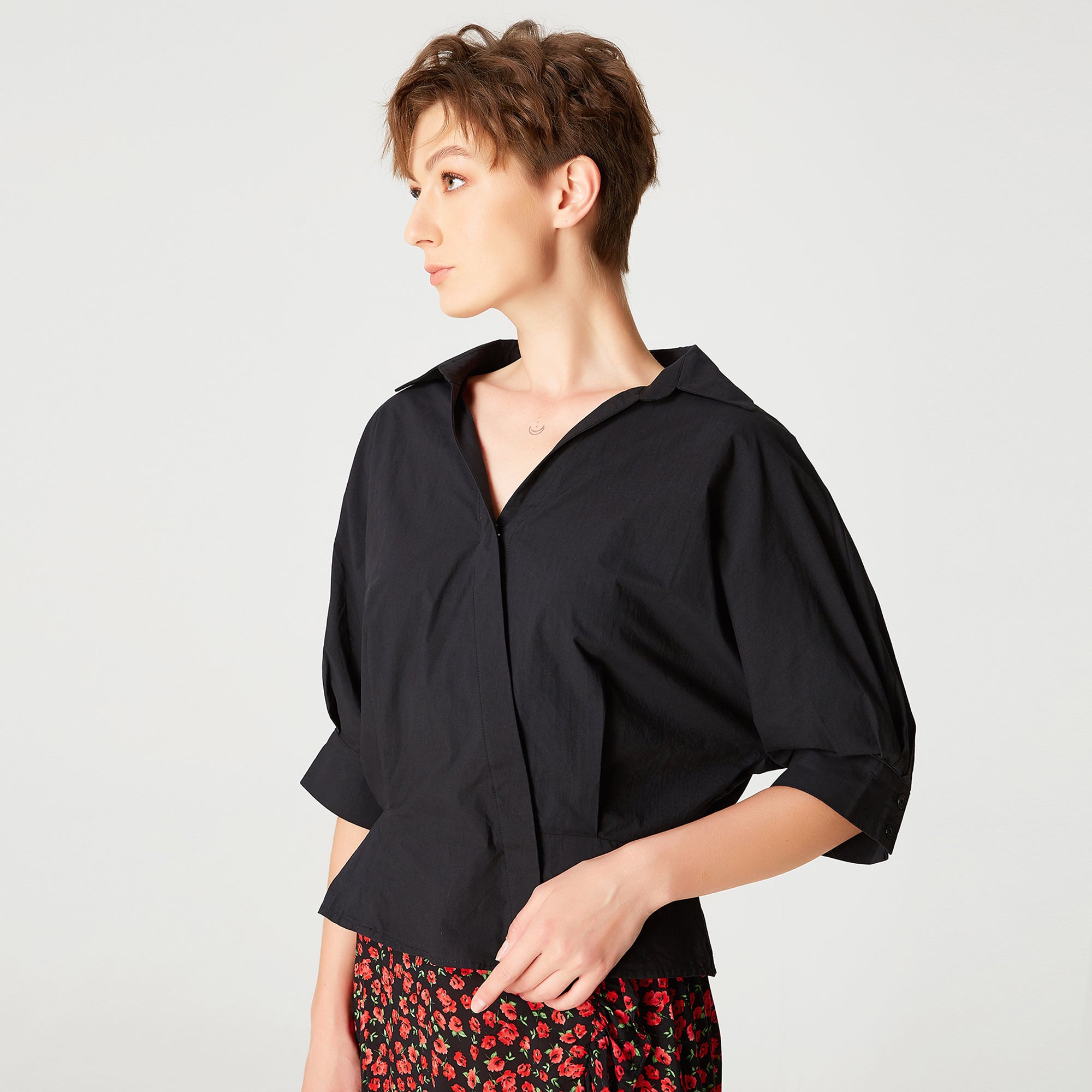 Top popeline col croisé et fronces dos