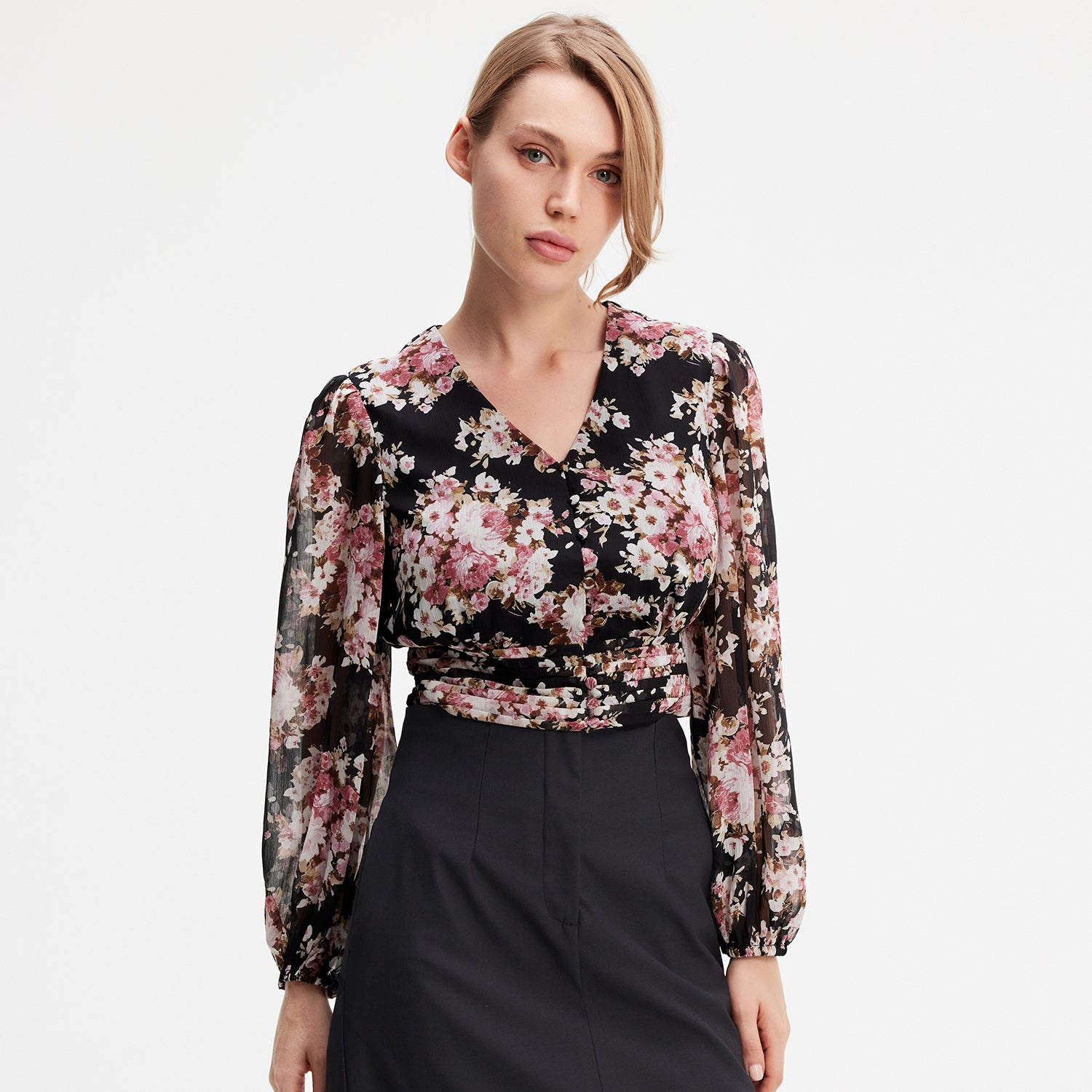 Blouse courte à imprimé fleuri