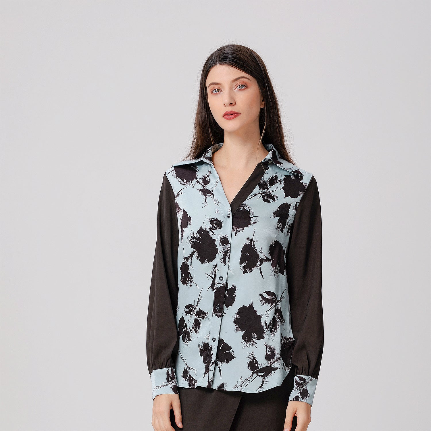 Chemise bi-matières à imprimé floral