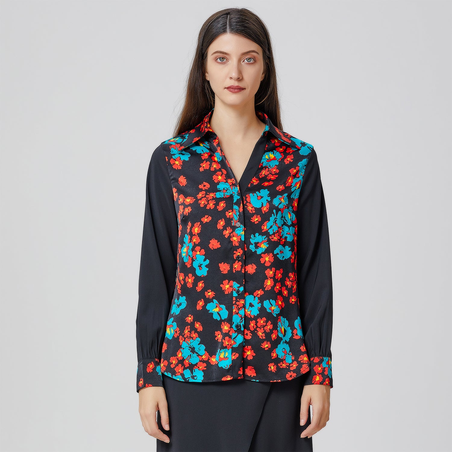 Chemise bi-matières à imprimé floral