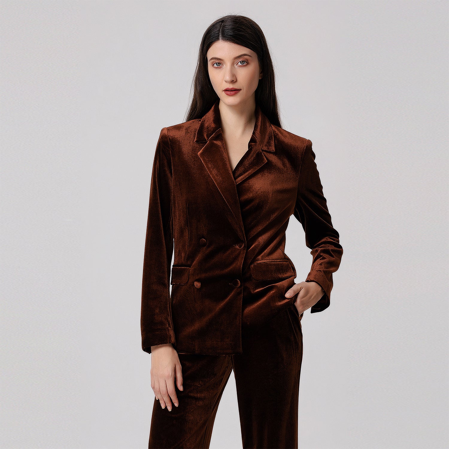 Blazer en velours à double boutonnage