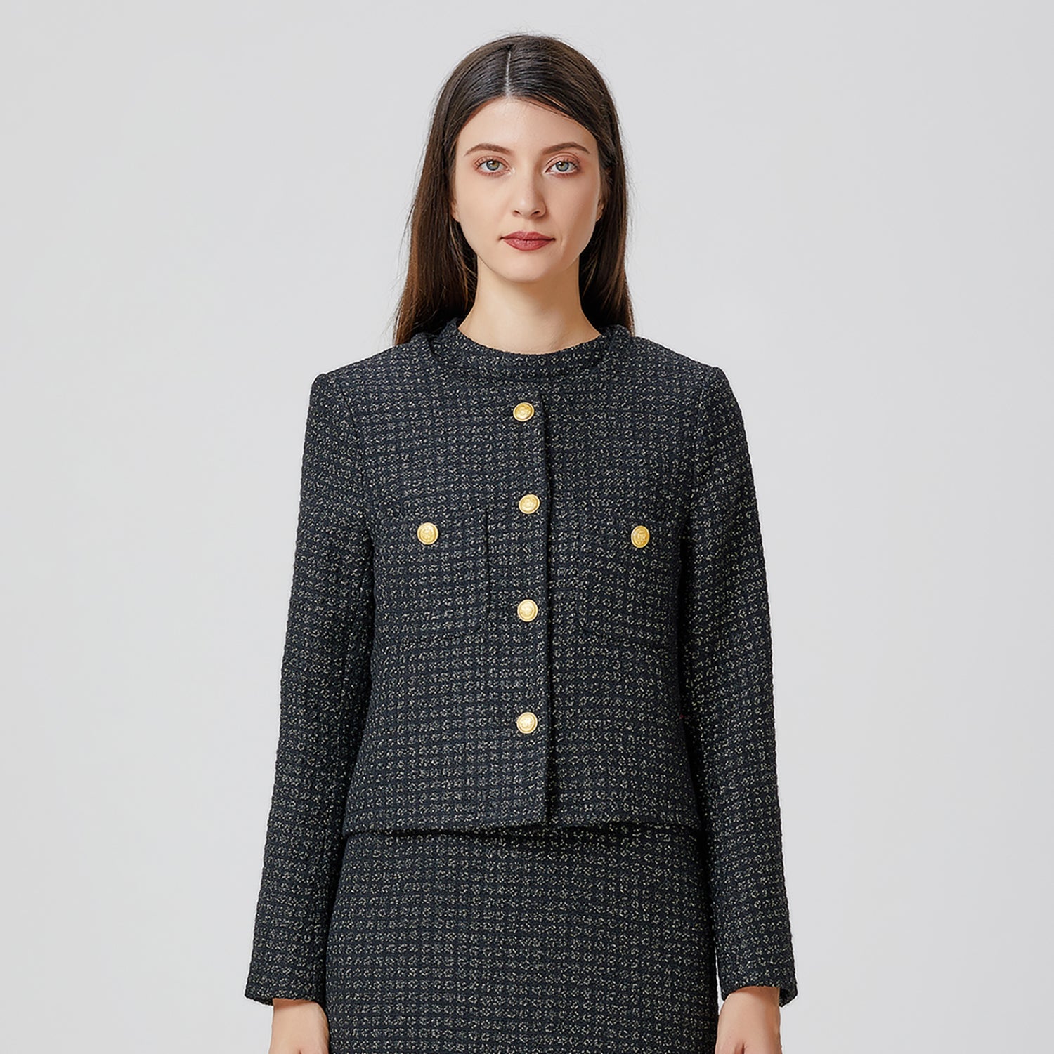 Veste tweed à boutons dorés
