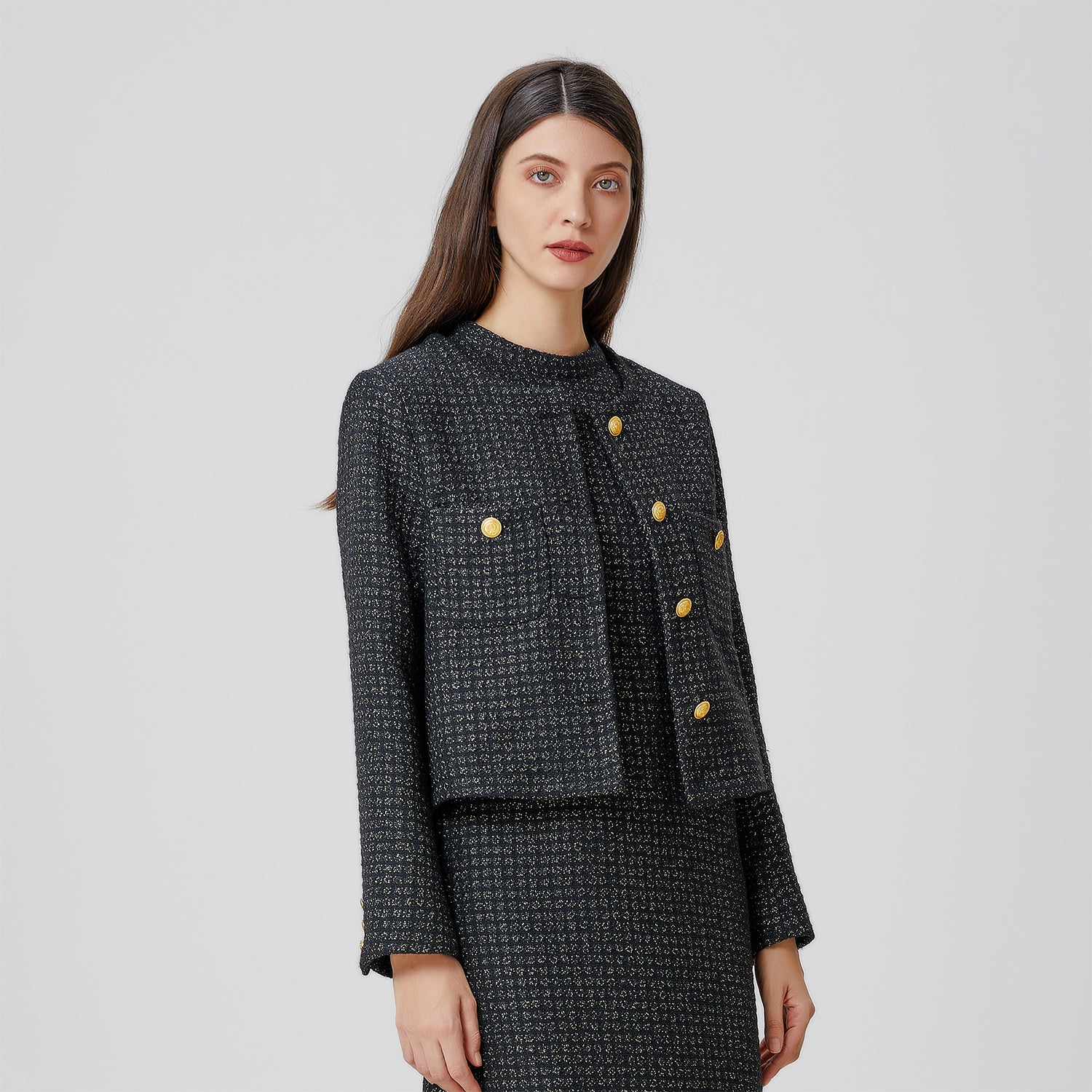 Veste tweed à boutons dorés