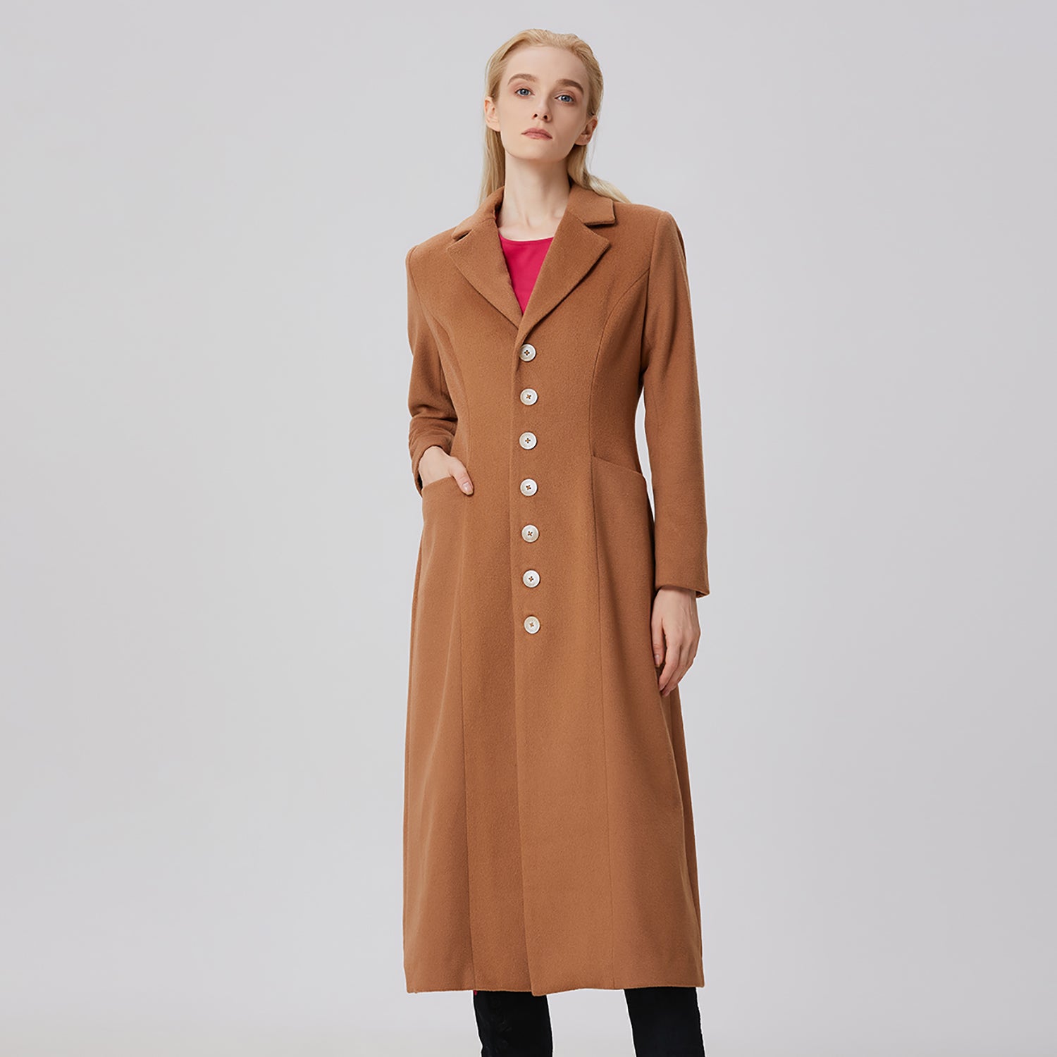 Long manteau tailleur en laine