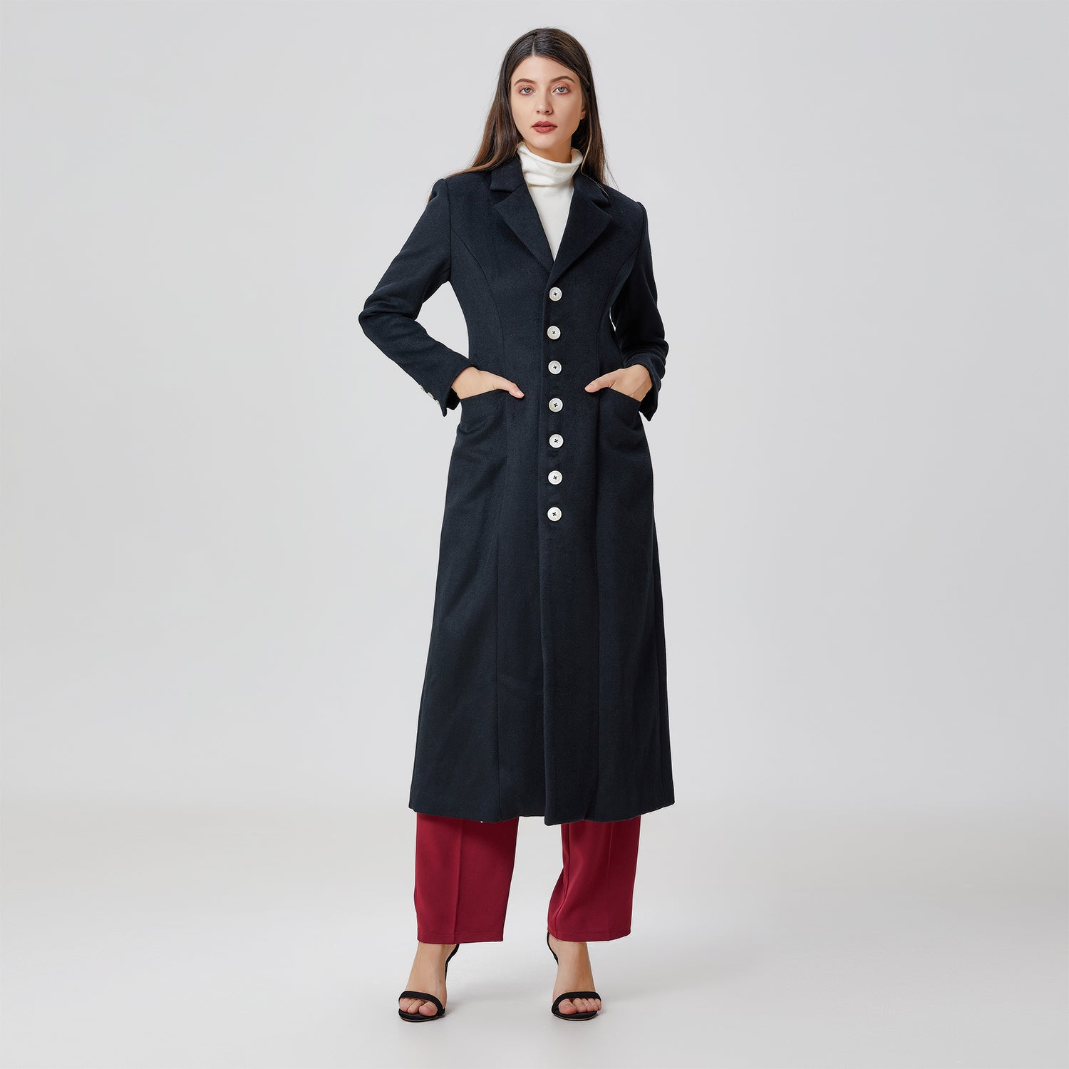 Long manteau tailleur en laine
