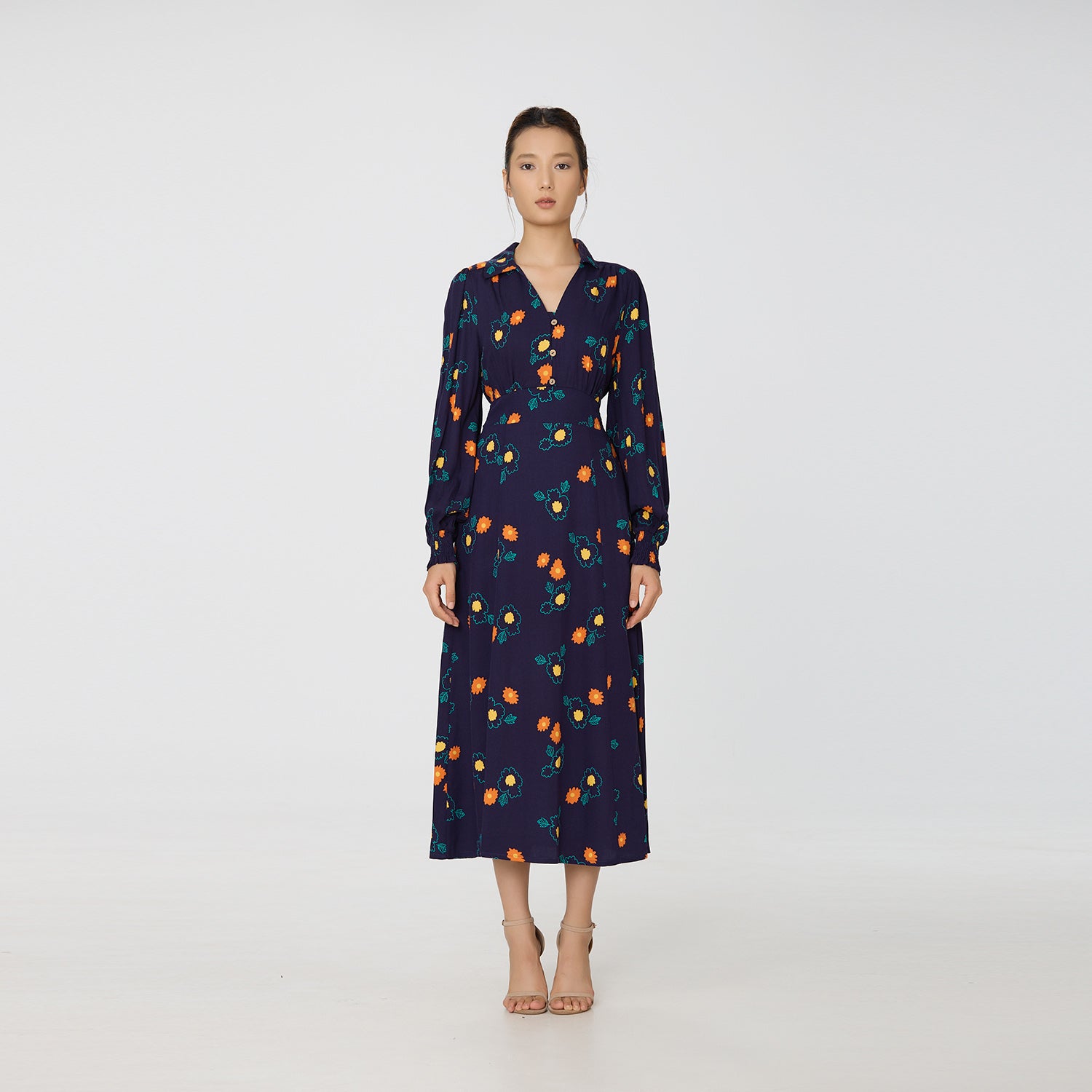 Robe Chemise à imprimé fleuri abstrait et décolleté V