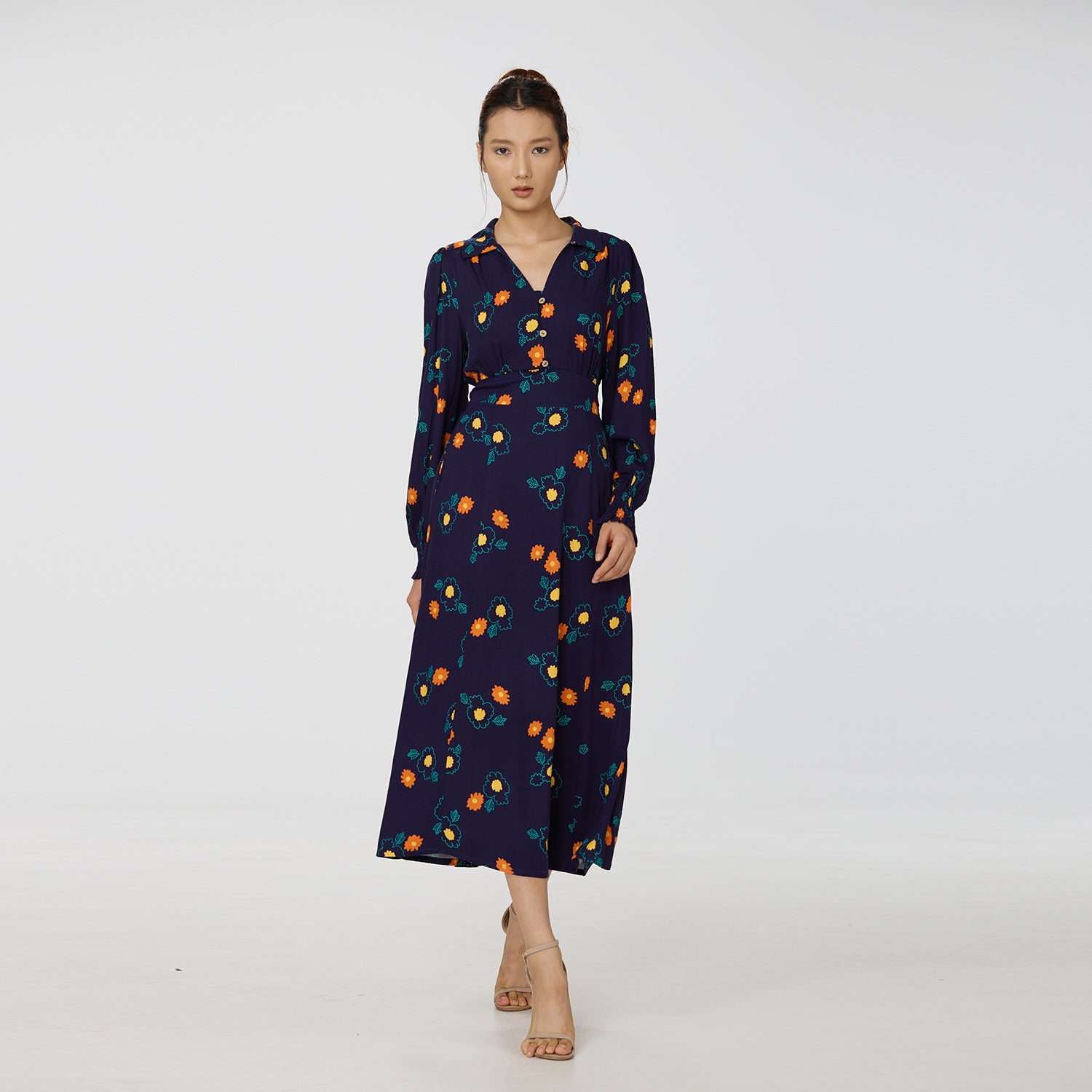 Robe Chemise à imprimé fleuri abstrait et décolleté V