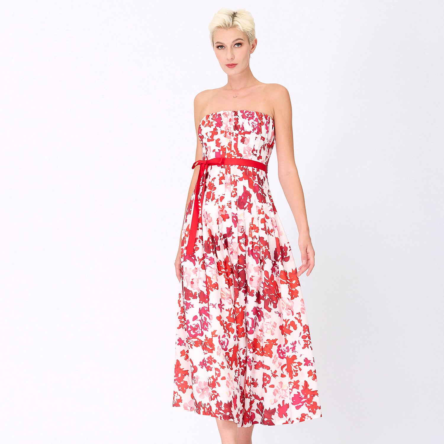 Robe bustier à imprimé floral monochrome