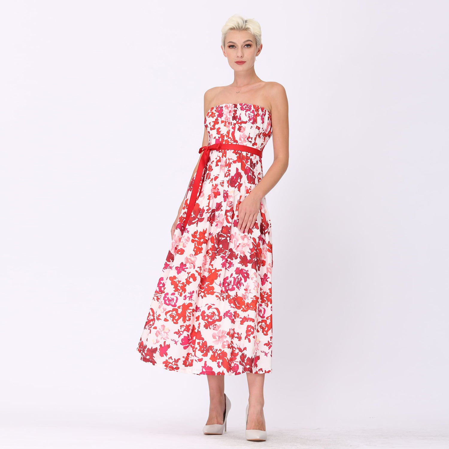 Robe bustier à imprimé floral monochrome