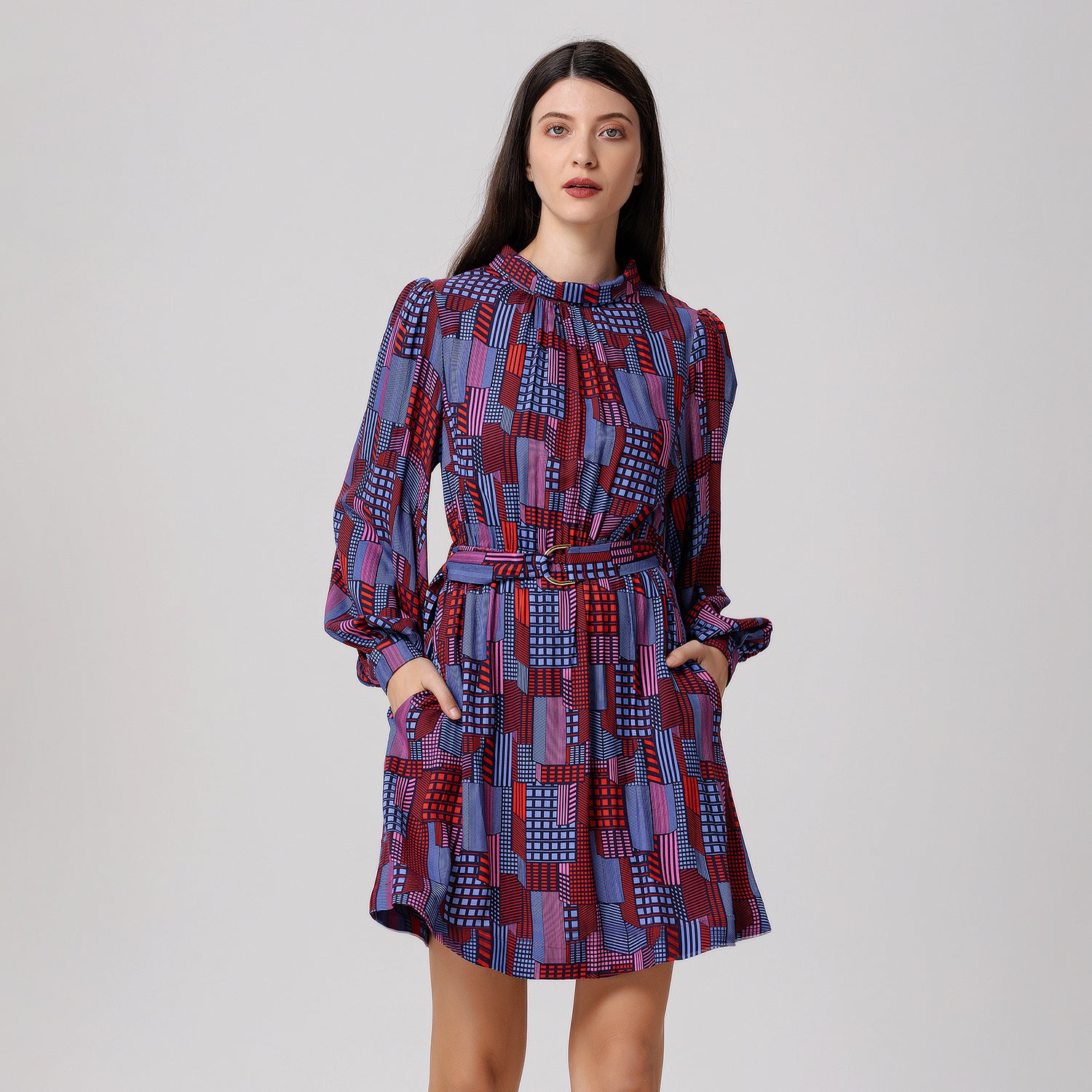 Robe-blouse courte à imprimé graphique