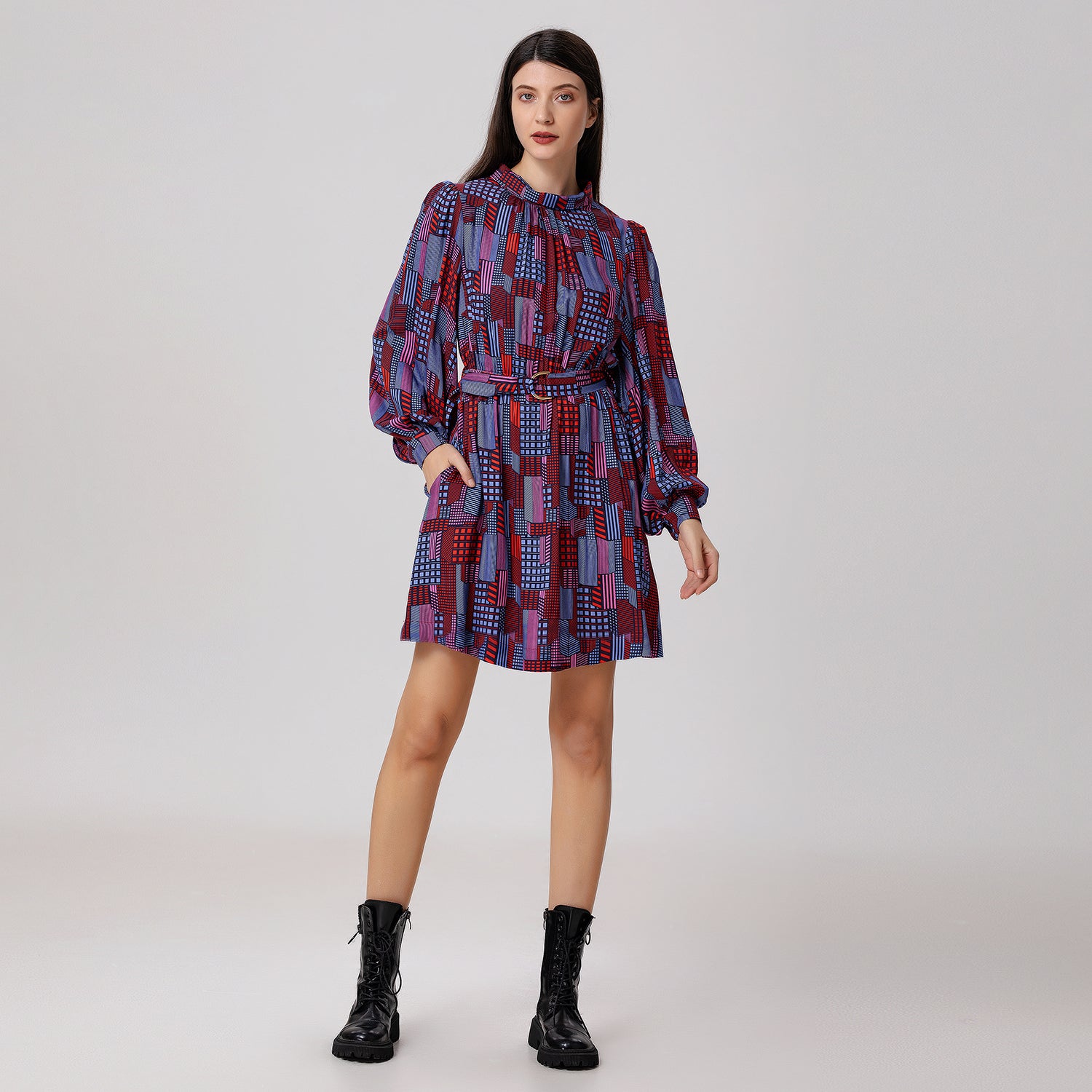 Robe-blouse courte à imprimé graphique