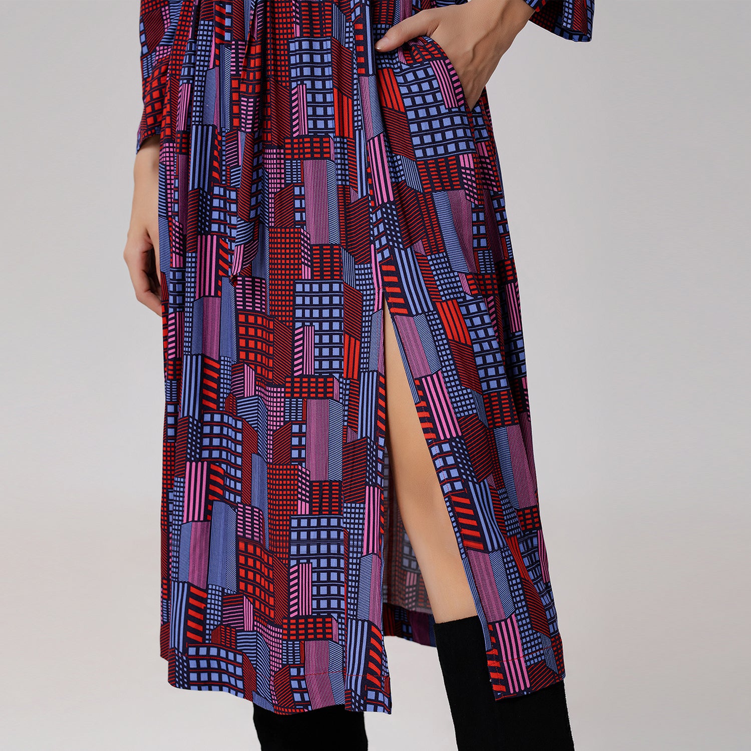 Robe-blouse midi à imprimé graphique