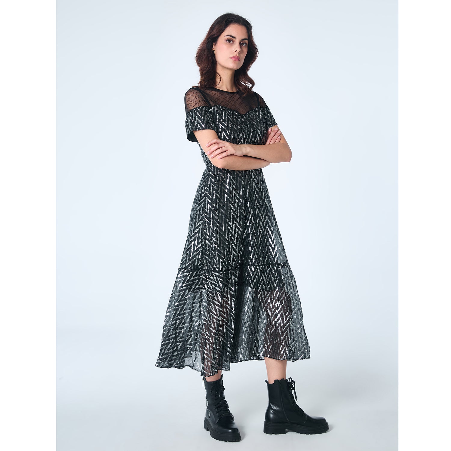 Robe imprimé chevron et tulle