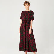 Robe tunique midi à ceinture coulissante et imprimé à pois