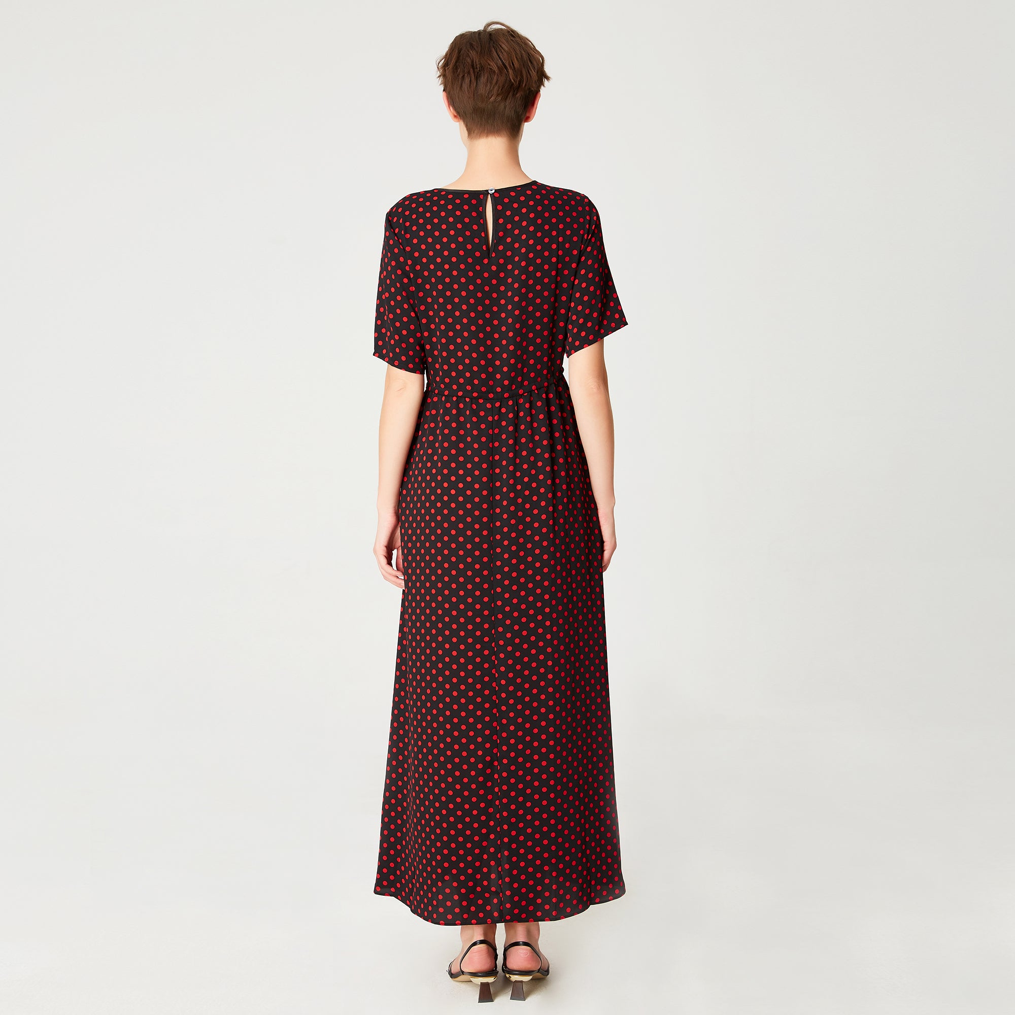 Robe tunique midi à ceinture coulissante et imprimé à pois